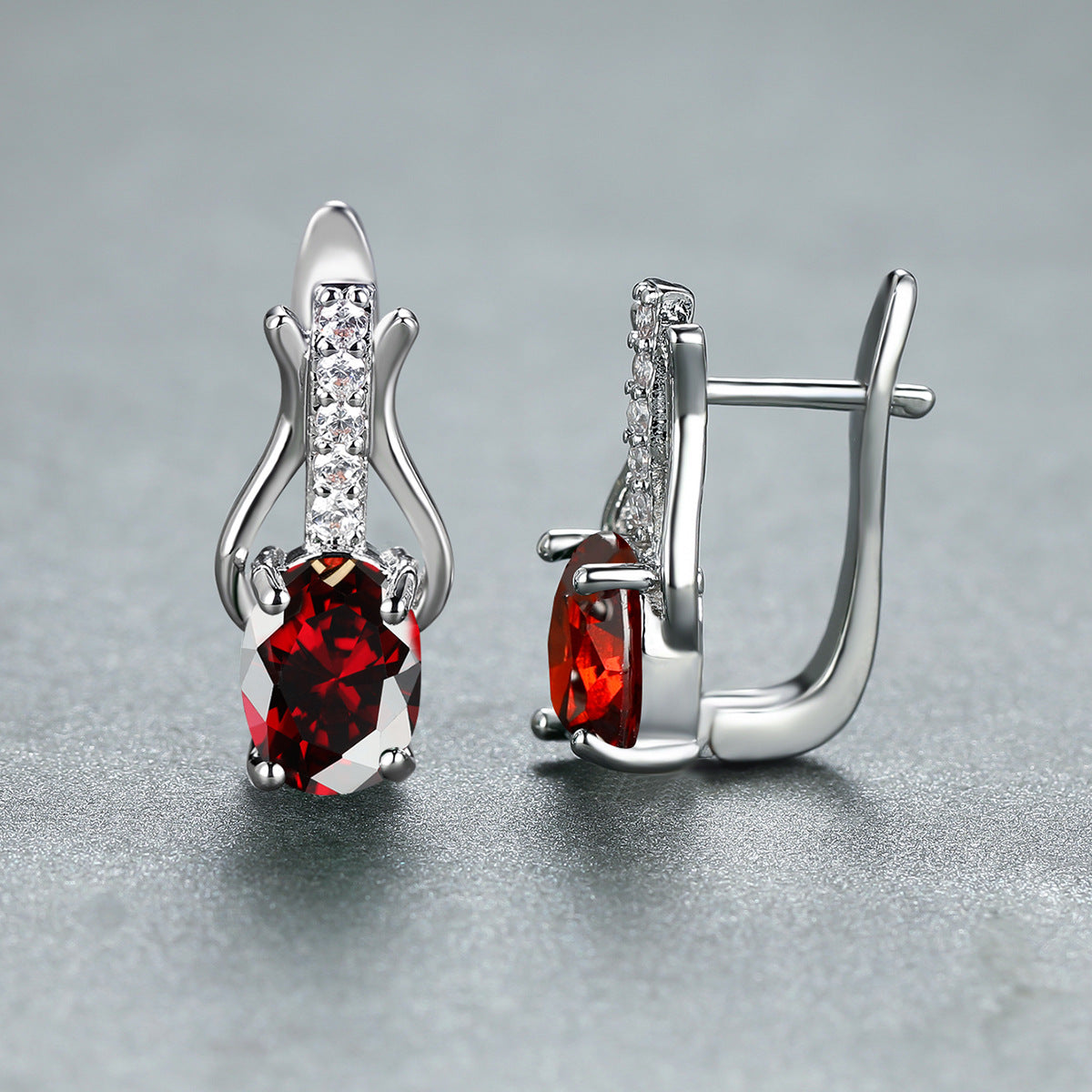 Pomegranate Red Crystal Champagne Gold Ear Clip Earrings