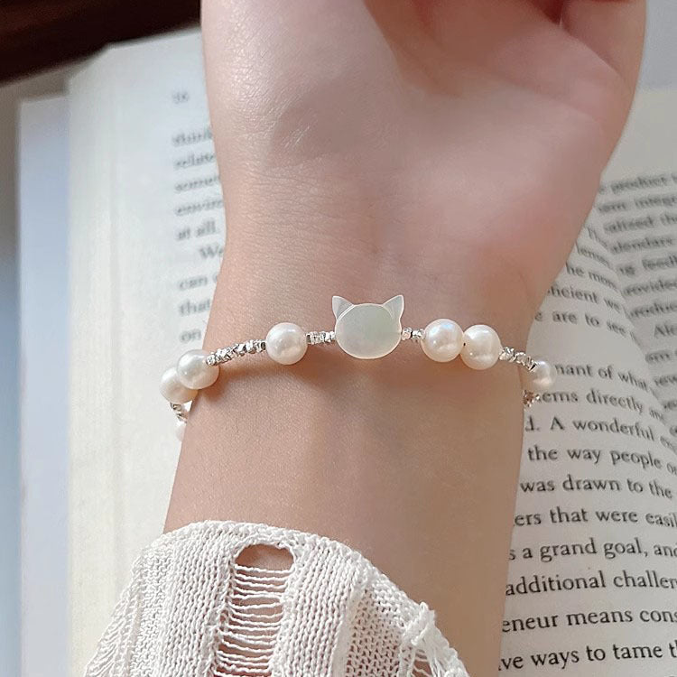 White Shell Cat Freshwater Pearl Small Pieces Of Female Style Bracelet