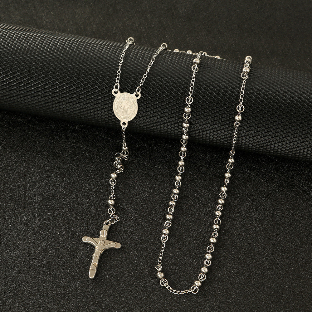 Round Beads Three-color Cross Virgin Lady Fashion Necklace