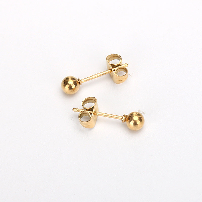 Women's Korean Gold Steel Ball Titanium Mini Earrings