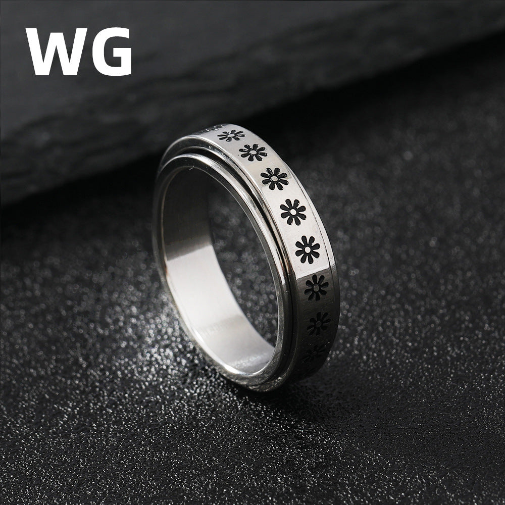 Creative Rotatable Titanium Steel Fashion Simple Flower Rings