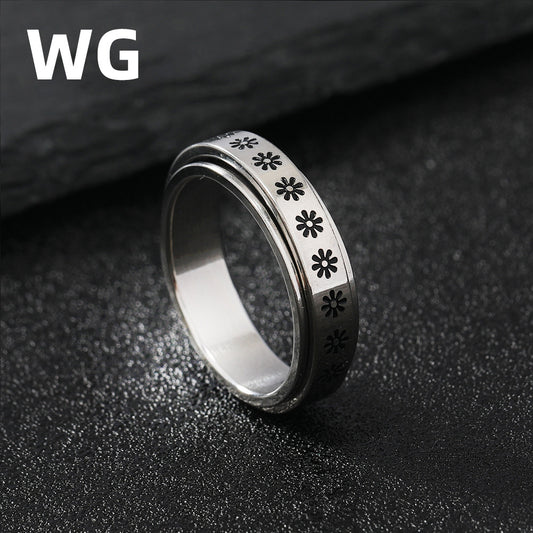 Creative Rotatable Titanium Steel Fashion Simple Flower Rings