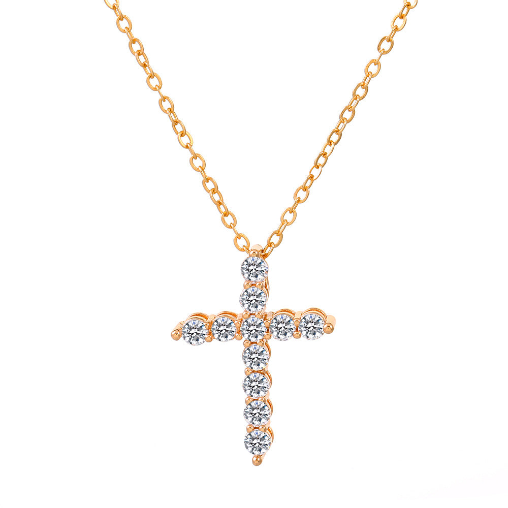 Full Diamond Cross Female Creative Design Geometric Necklaces