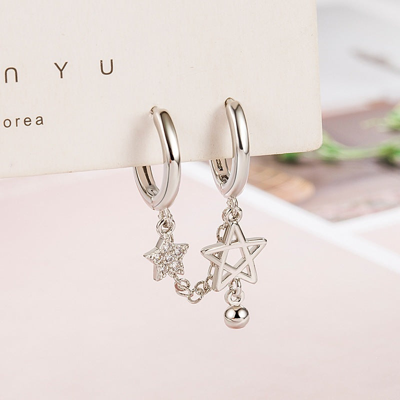 Korean Style Rhinestone Double Tassel Love Heart Ear Buckle