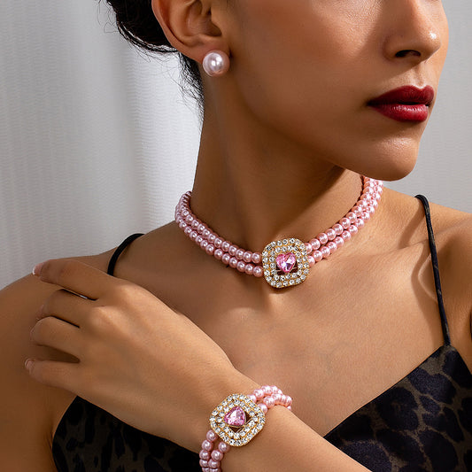 Women's Pearl For Temperamental Minority Design Love Jewelry Set