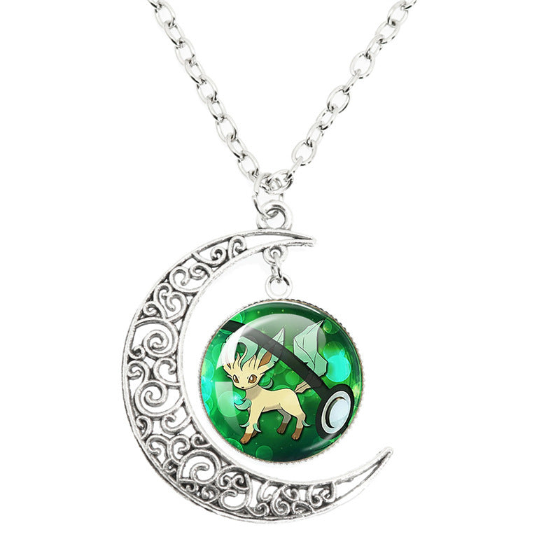 Anime Alloy Moon Time Gem Cabochon Necklaces