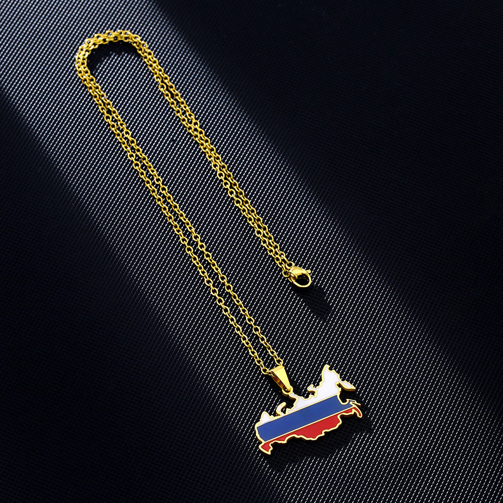 Steel Russian Map Couple Style National Necklaces