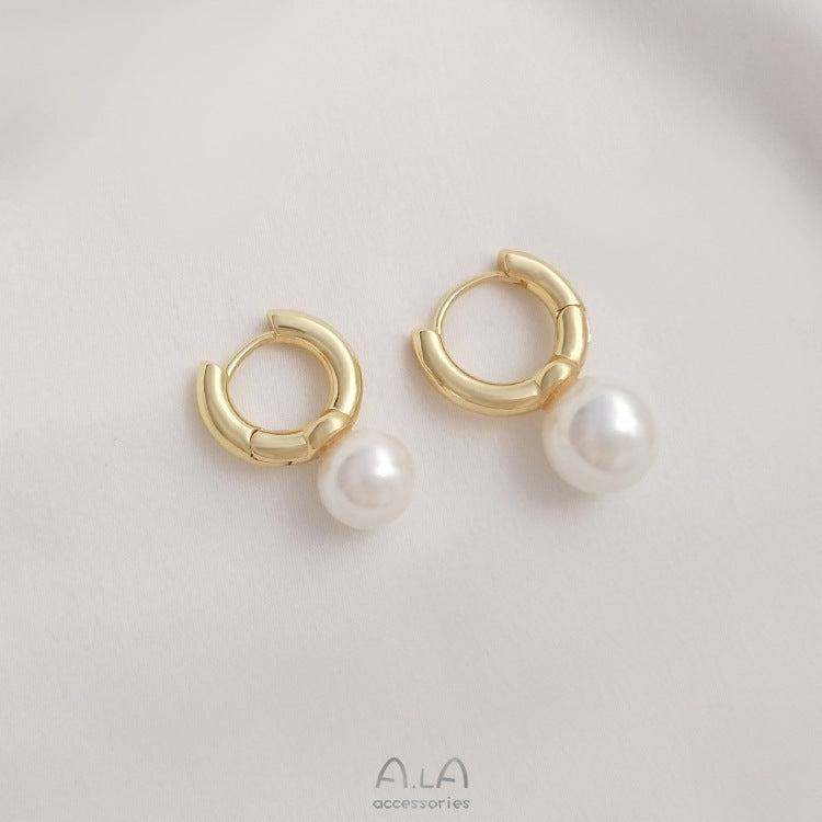 Bag Real Gold Color Retaining Round Half Hole Bead Earrings