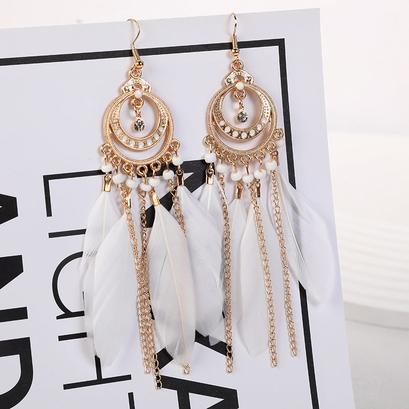 Women's Water Drop Ethnic Feather National Style Earrings