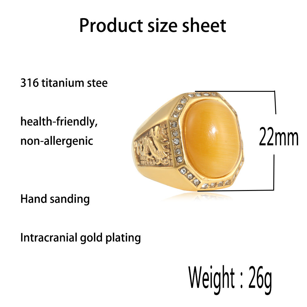 Men's Titanium Steel Oval Stone Retro Trendy Rings