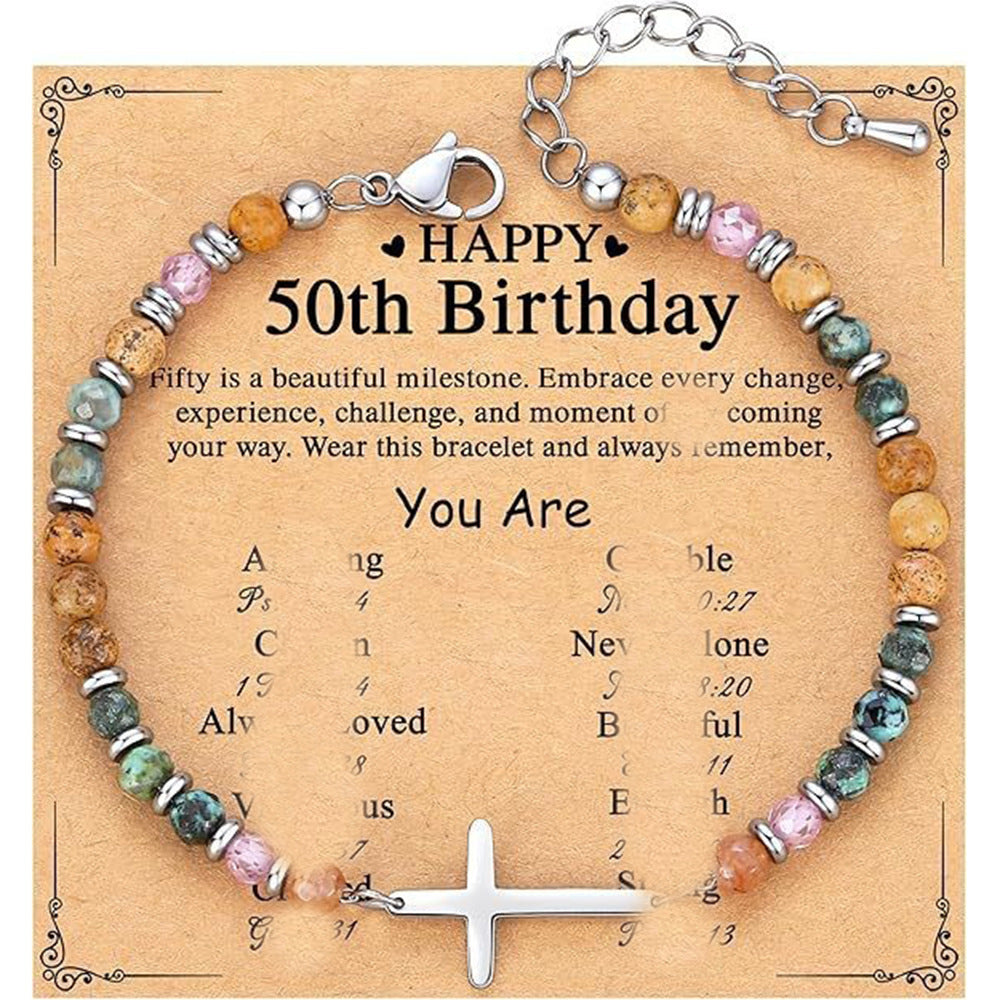 Natural Turquoise Cross Picture Stone Pink Crystal Bracelets