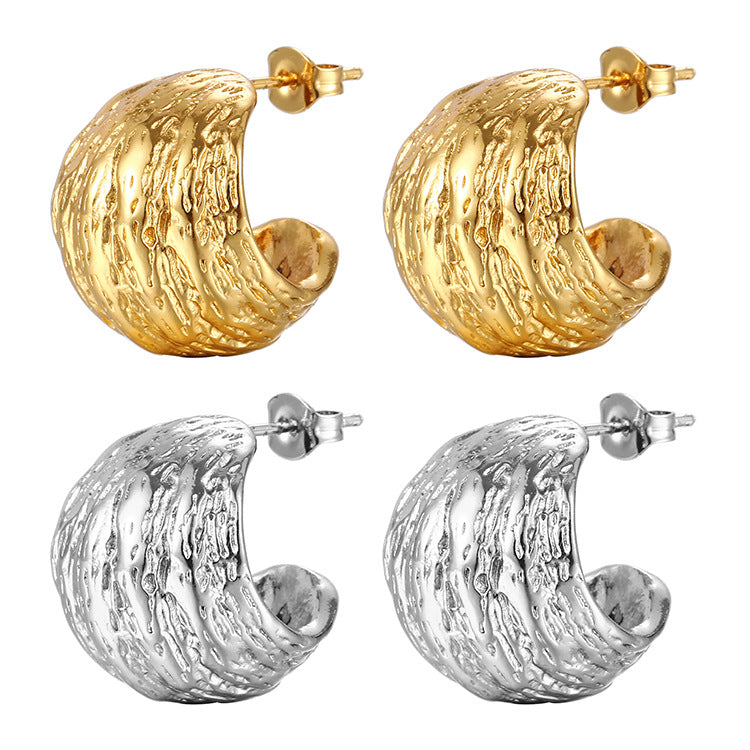 Women's Stainless Steel Light Luxury Plated Semicircle Earrings