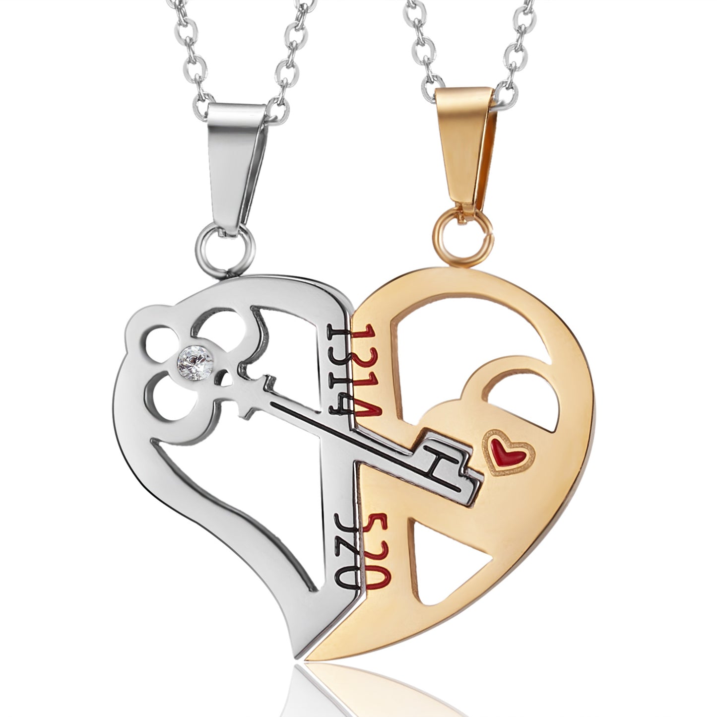 Steel Female Cat Key Puzzle Heart-shaped Necklaces