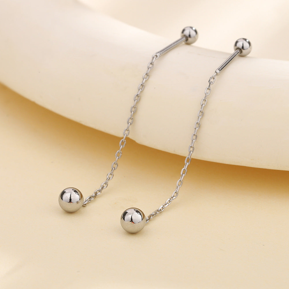 Double-headed Round Beads Screw Minimalist Long Chain Tassel Design Spiral Ear Line