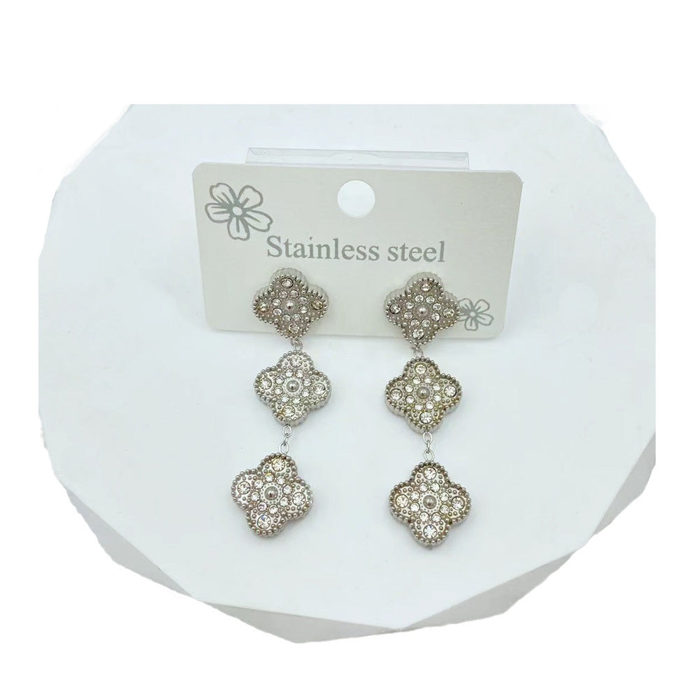 Titanium Steel Clover Diamond Do Not Fade Earrings