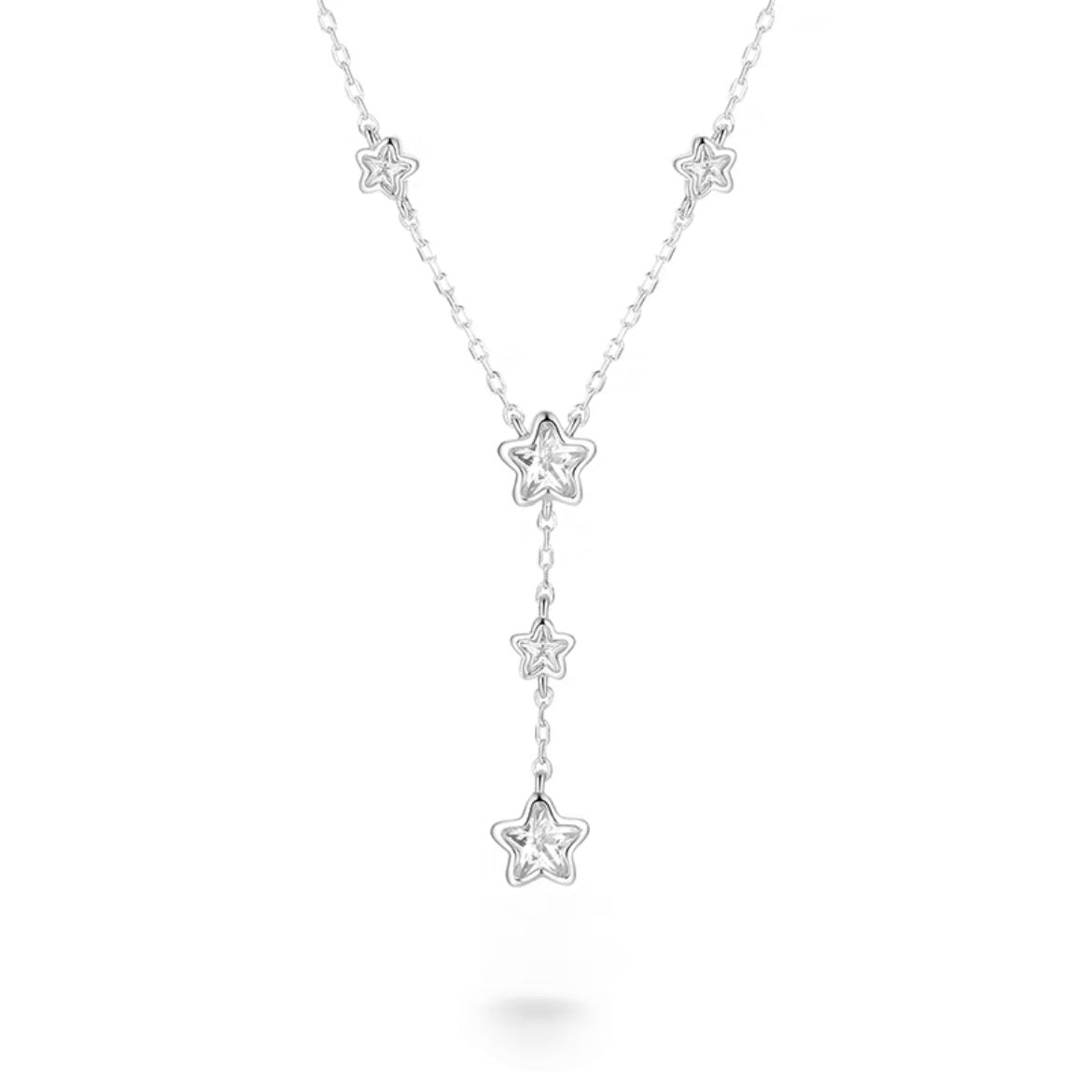 Female Pink Zircon Pentagram Tassel Clavicle Necklace