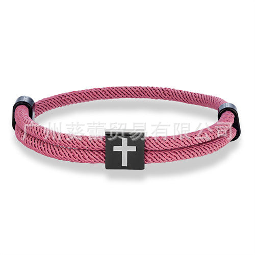 Classic Cross Carrying Strap Black Stainless Steel Bracelets