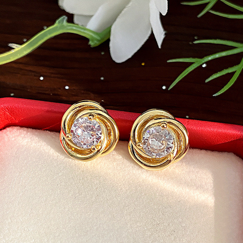 Women's Small Zircon Circle Flower High Sense Earrings