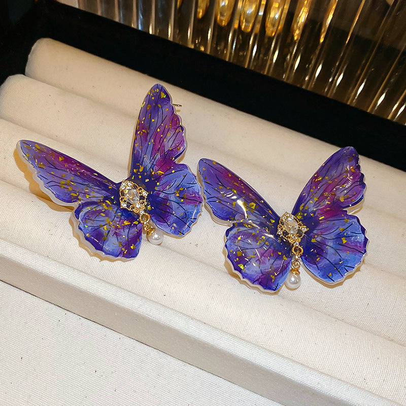 Needle Butterfly Enamel Vintage Court Style Delicate Light Luxury Earrings