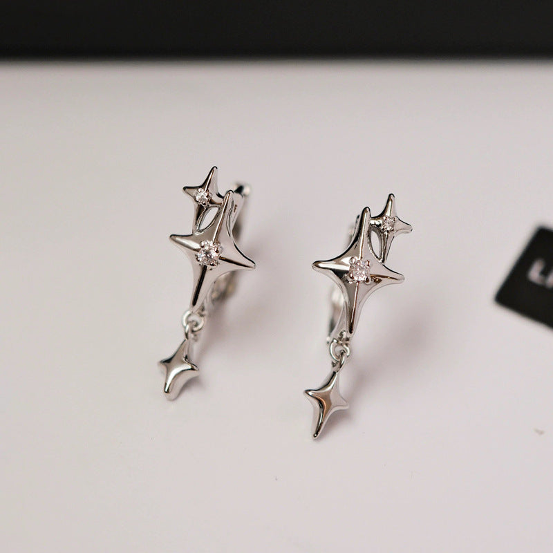 Environmental Protection Copper Saturn Ear Clip Four Stars Drop-shaped Rings
