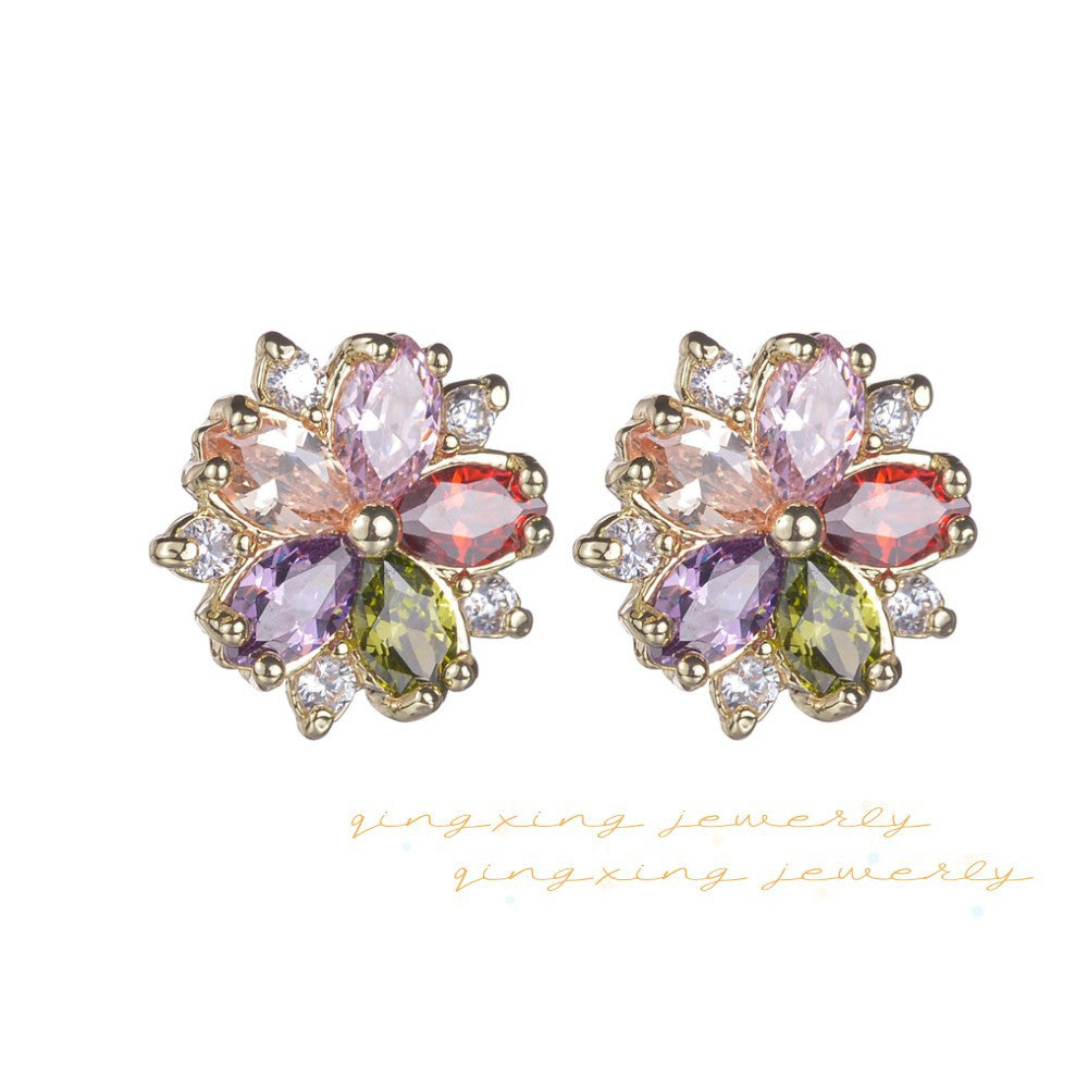 Retro Baroque Sier Pin Colorful Flower Affordable Luxury Fashion Earrings