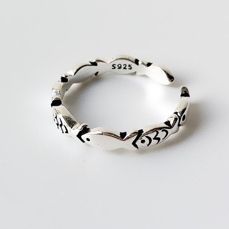 Creative Retro Yu Hipster Marcasite Fish Open Ring