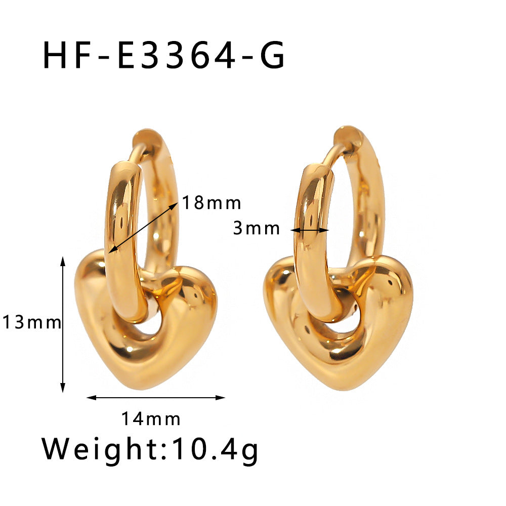 Stainless Steel Heart-shaped Gold Rhinestone Zircon Earrings