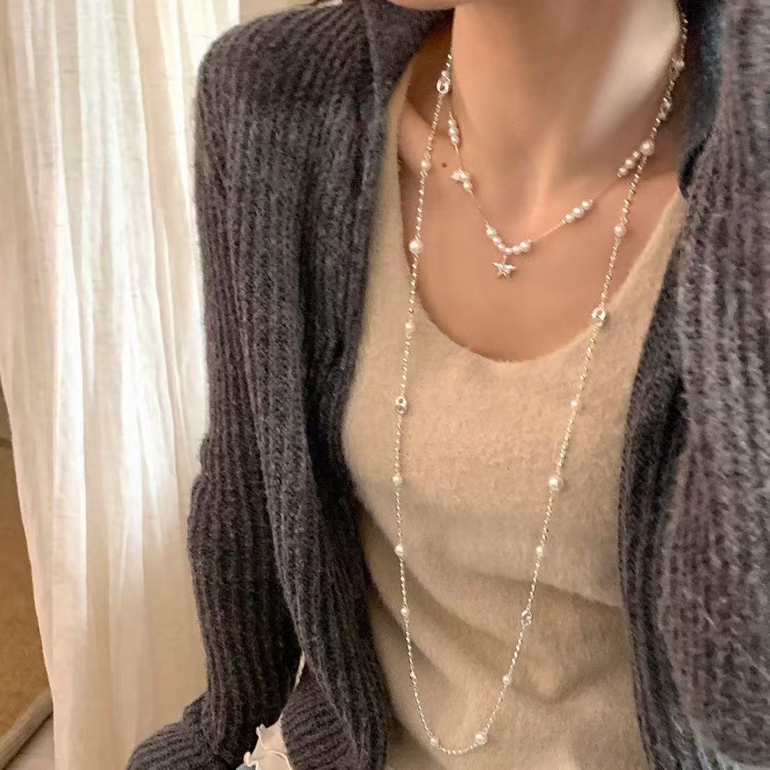 Entry Lux Fashion Zircon Pearl Sweet Cool High Sense Simple Necklace