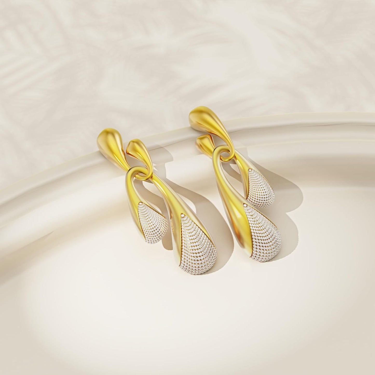 Luxury High-grade Irregular Long Water Drop Diamond Gold Stud Earrings