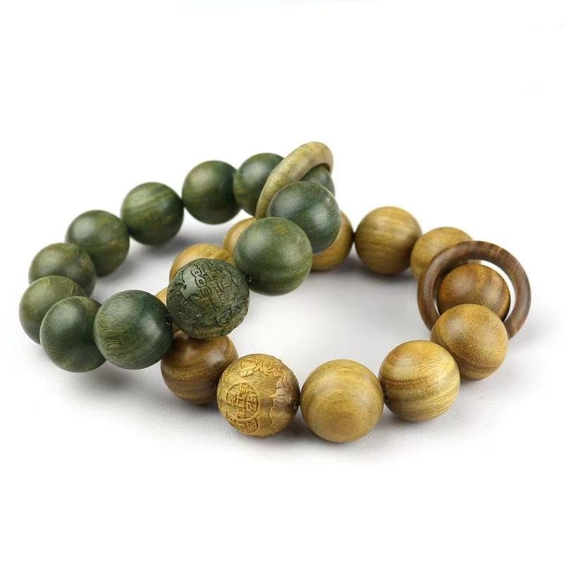 Men's Ebony Money Drawing Pi Flexible Authentic Green Sandalwood Bracelet
