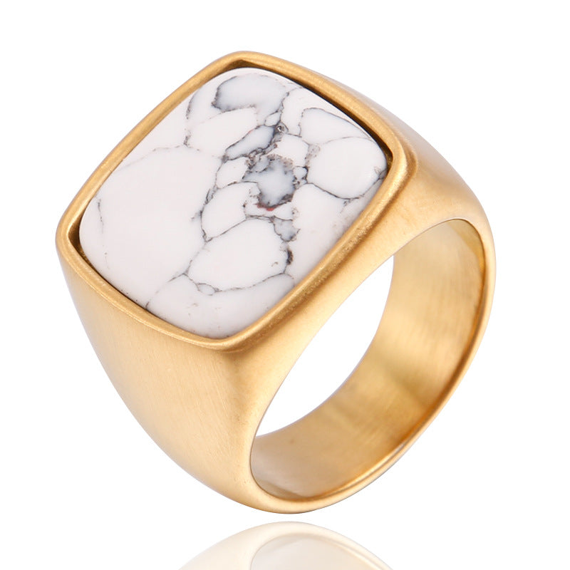 Men's Personality Retro Natural Gemstone Titanium Steel Ring
