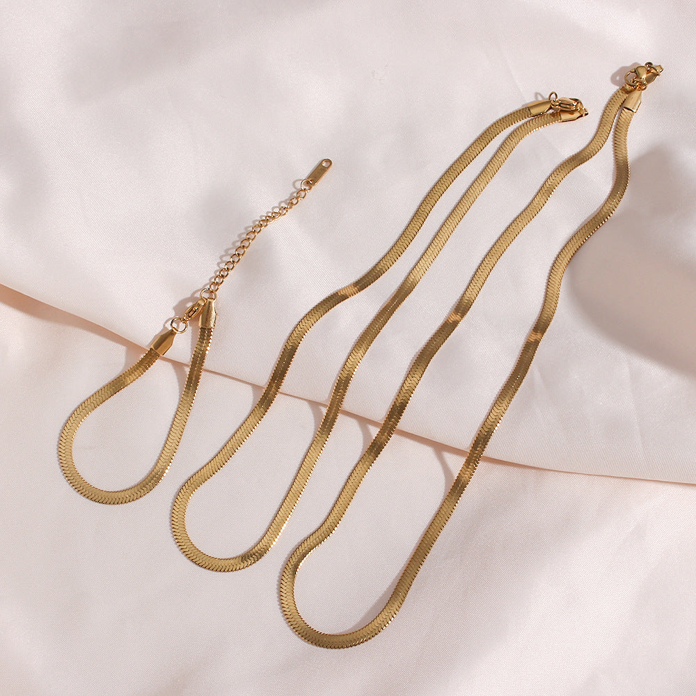 Women's Steel Gold Plated Chain Like Flat Bracelet