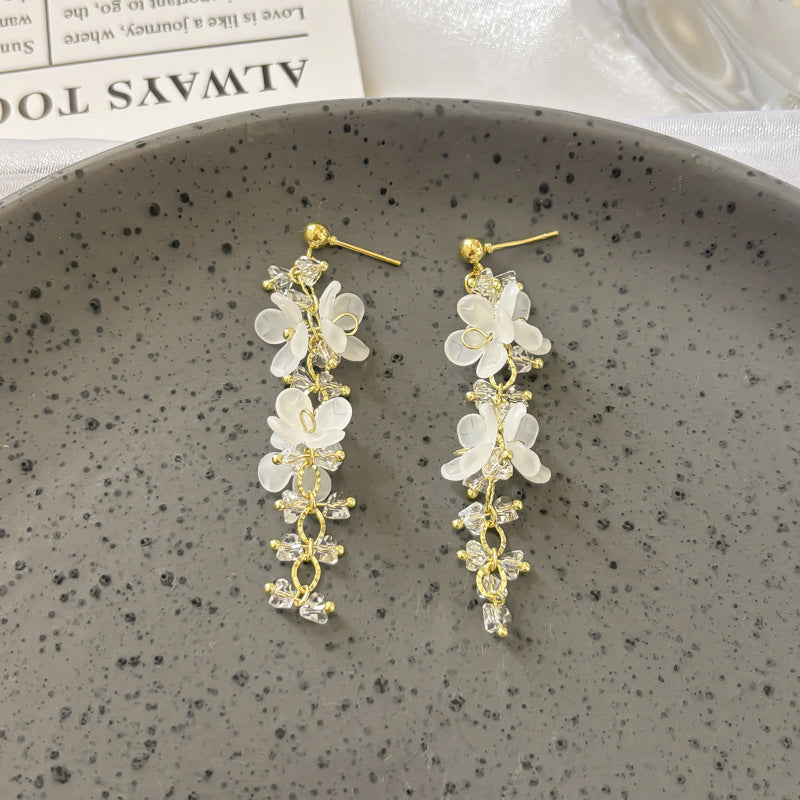 Needle Seaside Fairy Pearl Artificial Flower Tassel Female Stud Earrings