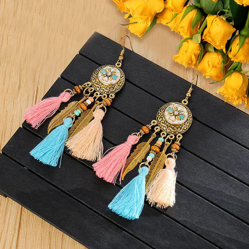 Ethnic Style Long Fringe Exotic Holiday Trip Earrings