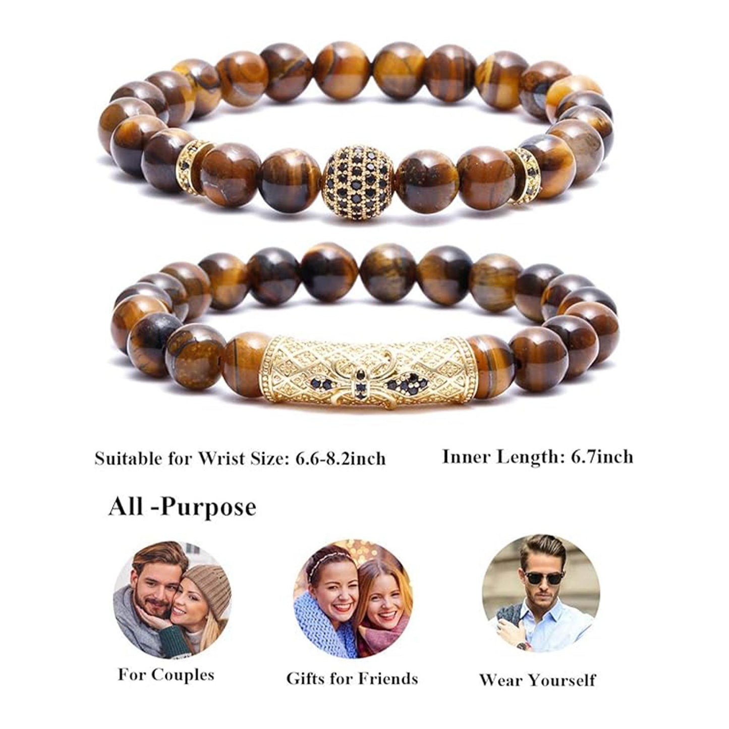 Diamond Ball Natural Red Tiger Eye Bracelet