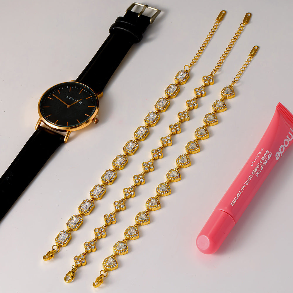 Women's Light Luxury Full Rhinestone Zircon Gold-plated Stainless Steel Bracelets