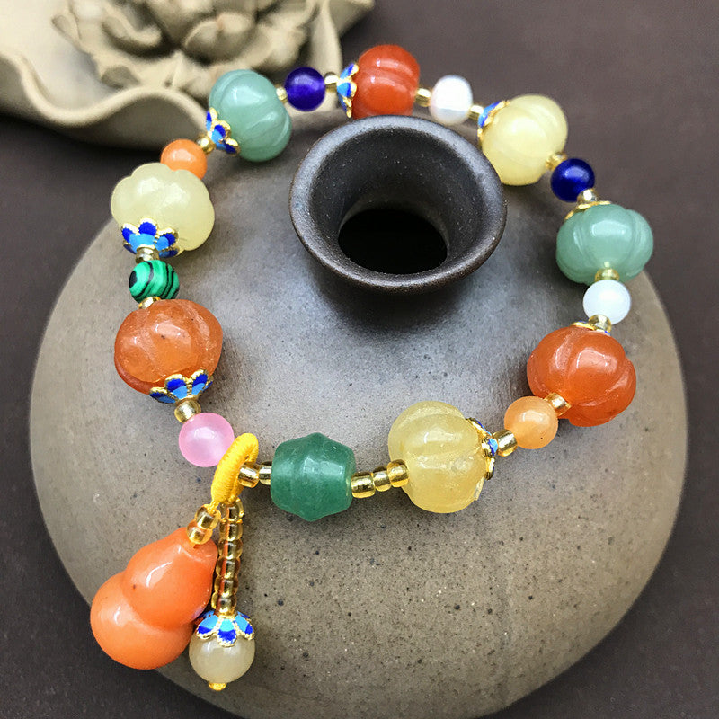 Women's Pumpkin Beads Colorful Beaded Topaz Calabash Bracelets