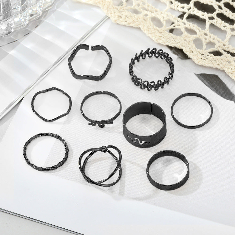 With Personality Creative Simple Twin Black Joint Snake-shaped Rings