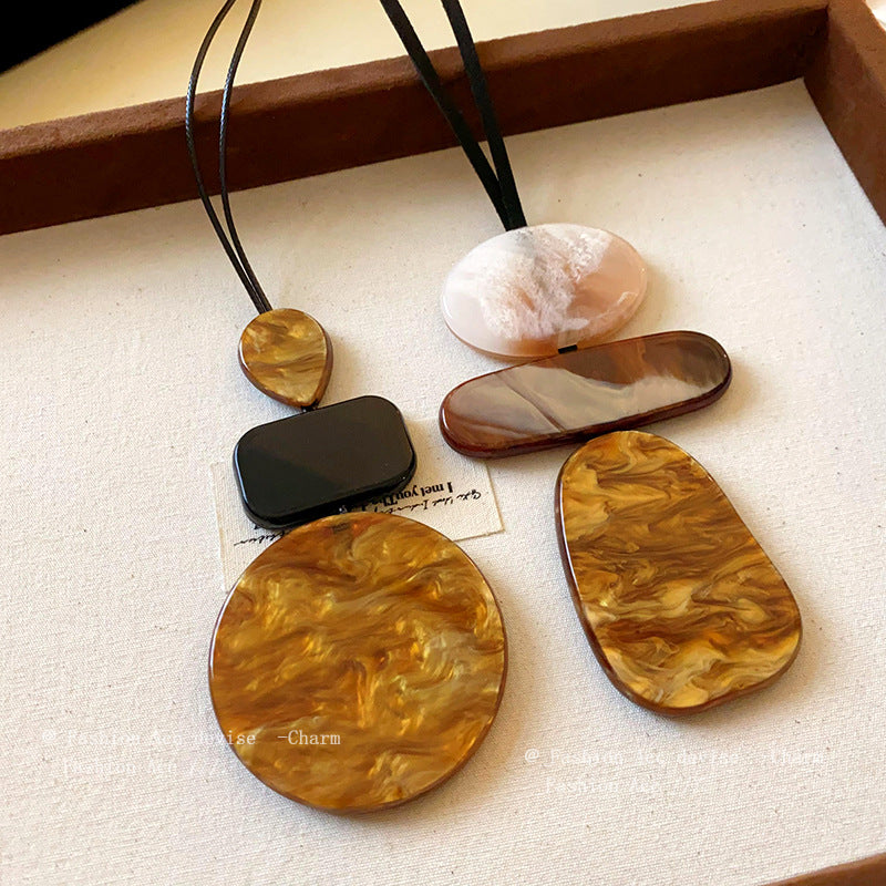 Resin Rendering Leather String Retro High Necklaces