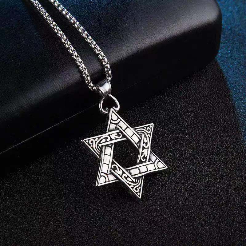 Men's Six-pointed Star Stainless Steel Titanium Fashion Hip Necklaces