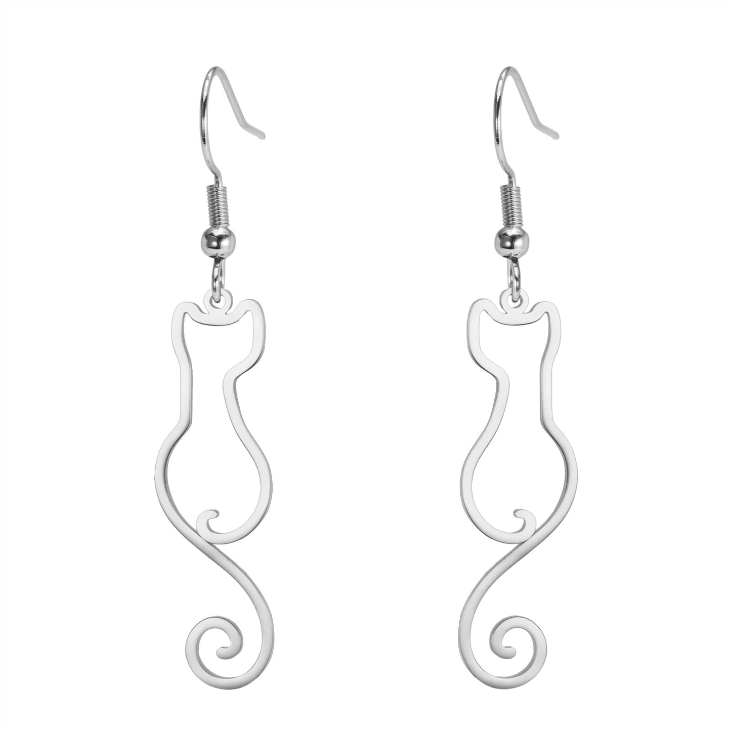 Women's Silhouette Drop Stainless Steel Cute Cat Hollow Earrings