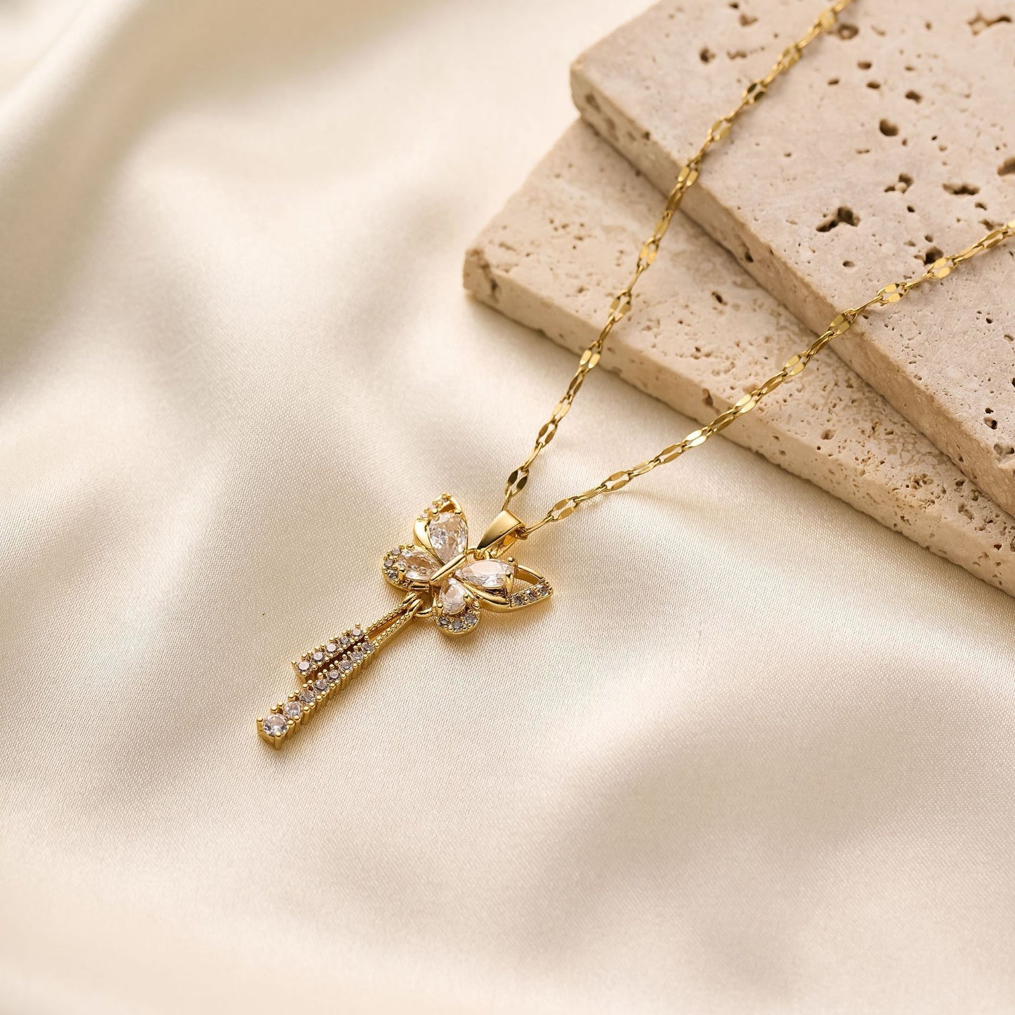 Women's Butterfly Light Luxury Full Rhinestone Tassel Necklace
