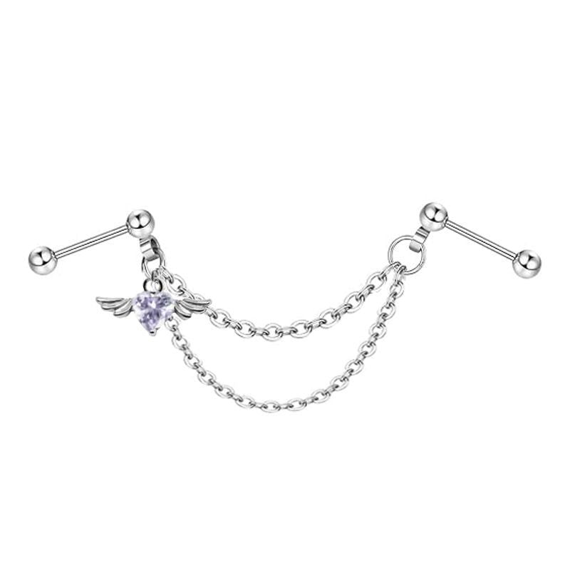 Ball Fashion Piercing Stainless Steel Chain Zircon Moon Heart-shaped Ear Earrings