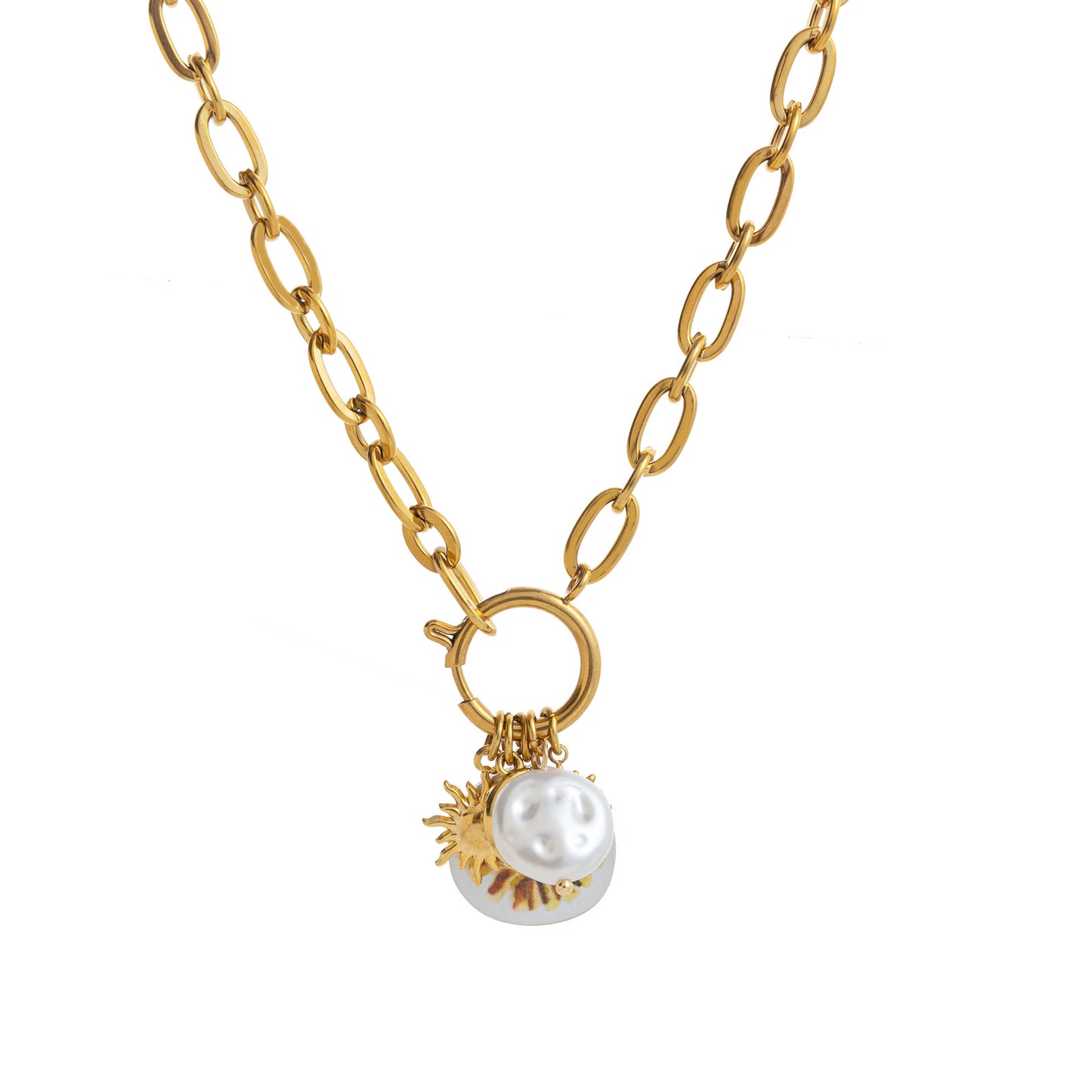 Summer Beach Style Colorful Oil Fresh Strawberry Starfish Pearl Sun Necklace