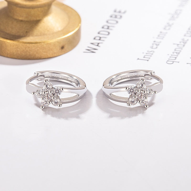 Flash Flower Clips Light Luxury High-grade Design Female Five Petal Ear Buckle
