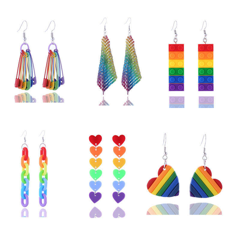 Rainbow Series Fashion Colorful Pin Chain Earrings