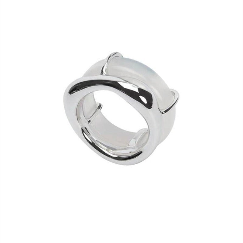 Lost Staff Series Transparent White Agate Chalcedony Unique Design Double Ring