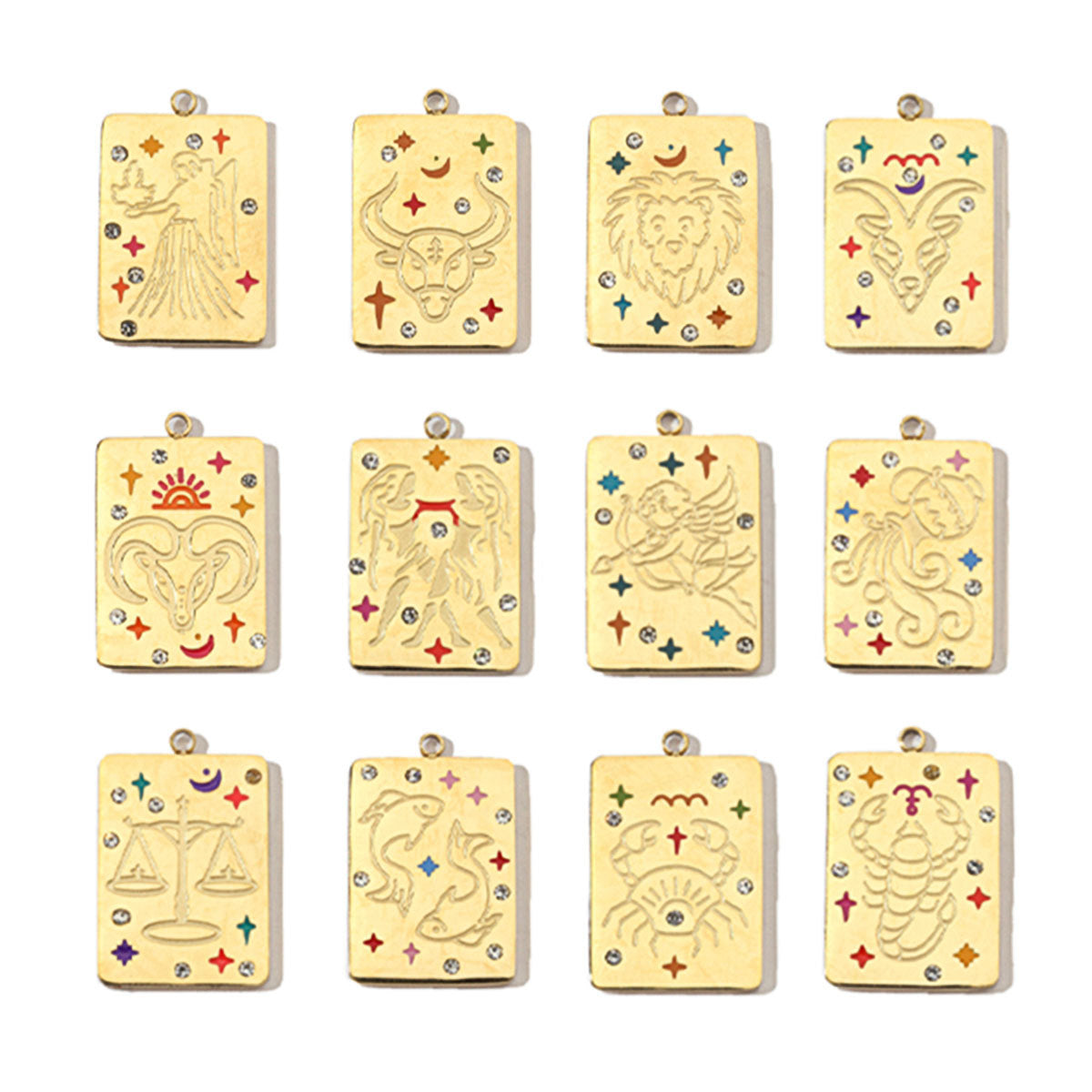 Real Gold Constellation Square Colorful Crystals Pendants