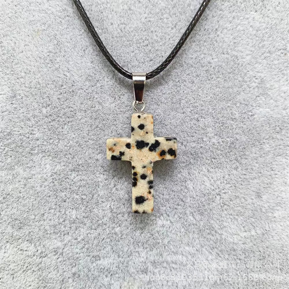 Natural Stone Crystal Cross Pink Green Pendants