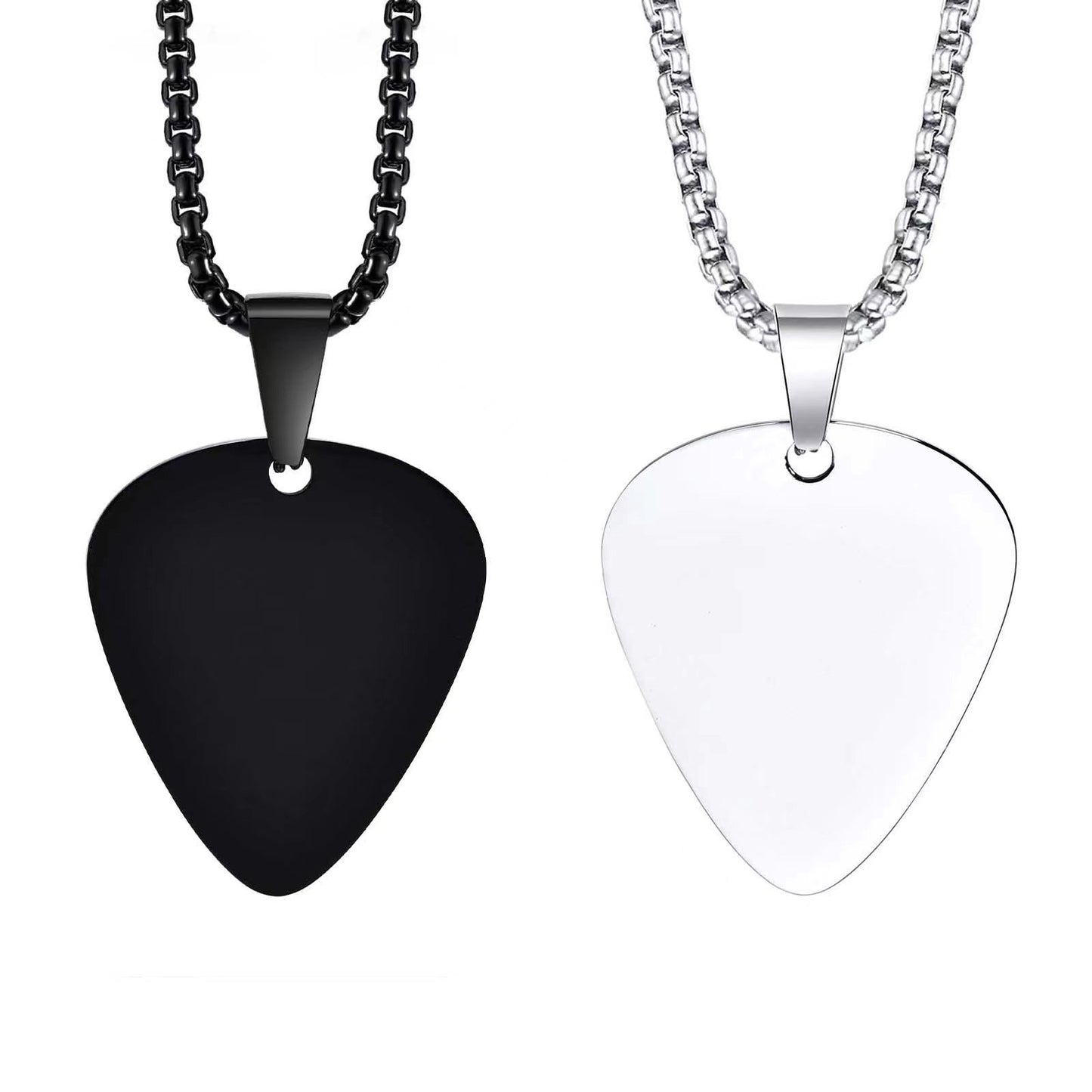 Women's & Men's Steel Hang Tag Glossy Guitar Pick Titanium Can Carve Necklace